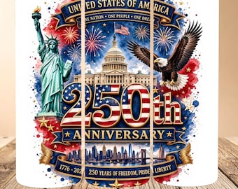 250 jaar Amerika 20oz Tumbler Wrap, Amerikaanse vlag PNG, Happy 4th Of July, Patriotic, USA Eagle, digitale download, sublimatie