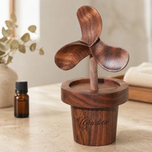 Personalized Walnut Windmill Diffuser, Custom Engraved Wooden Aromatherapy Diffuser, Desktop Decor Gift for Her, Housewarming Birthday Gift