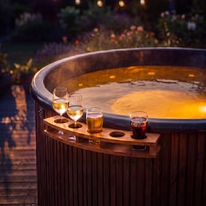 Handgefertigter Holz-Holzbadewanne, Outdoor-Getränkehalter, Spa-Zubehör, Fassungsvermögen für 5 Getränke