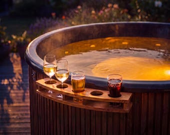 Spa decor, Wooden Bar Caddy for Hot Tub, Outdoor Wine Beer Holder, Weatherproof Spa Bar Accessory, Housewarming Gift, Zen decor, Plunge pool