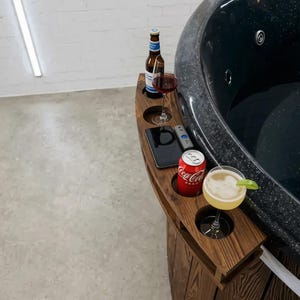 Handgefertigtes Holzbadewannen-Barregal, Spa-Getränkehalter, Outdoor-Tablettzubehör