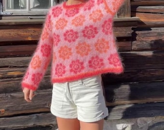 Modello PDF per maglione Mari, maglione floreale scandinavo, modello pullover a maglia con motivi a colori, maglione nordico oversize, maglia da donna