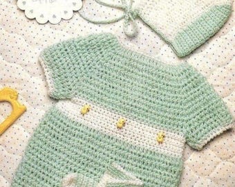 Modello PDF per tutina da neonato all'uncinetto, set tutina e cappellino per neonato, modello per completo da neonato all'uncinetto, set per neonato in stile vintage, download immediato