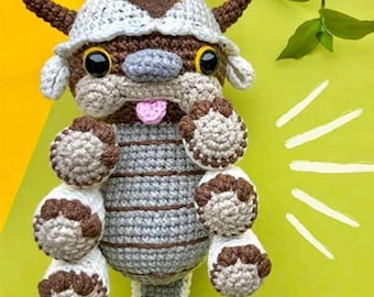 Schema PDF per realizzare all'uncinetto Appa Avatar, tutorial per amigurumi di bisonte volante, peluche di animale fantastico all'uncinetto, schema regalo fai da te adatto ai principianti