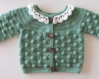 Modello PDF per cardigan da neonato all'uncinetto, tutorial per maglioncino da neonato con punto a nocciolina, modello facile per giacca da neonato all'uncinetto, completo per neonato di 6-9 mesi