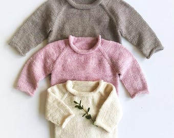 Modello per maglione raglan lavorato a maglia dall'alto verso il basso per bambini, in formato PDF, maglione lavorato dall'alto verso il basso, adatto ai principianti, taglie da 6 mesi a 12 anni