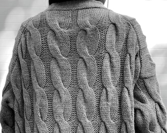Modello PDF per cardigan oversize a trecce / Tutorial per maglione a maglia grossa / Modello per cardigan comodo lavorato dall'alto verso il basso
