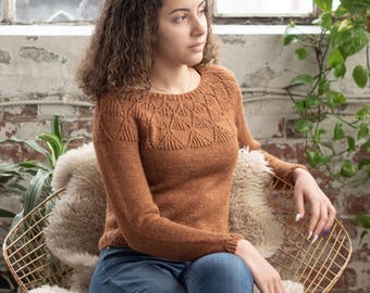 Modello per maglione Melody in PDF / Modello per maglione con sprone circolare / Pullover corto lavorato a maglia / Maglione con sprone in pizzo / Lavorazione a maglia di livello intermedio
