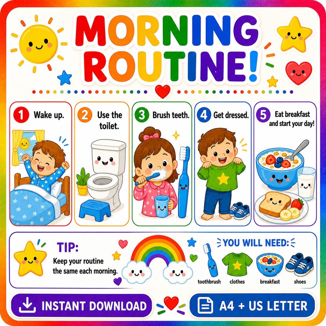 Morning Routine Visual Card for Toddlers - Etsy
