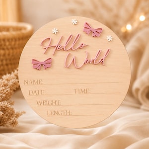 Nyfödd tillkännagivandeskylt | Hej världen babyfotorekvisita, rosa fjärilsdekor
