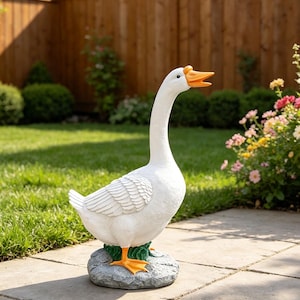 Large White Goose Resin Garden Statue, Lifelike Water Fowl Figurine, Outdoor Lawn Pond Patio Decor, Farmhouse Backyard Ornament