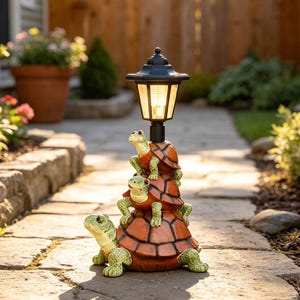 Stacked Turtle Solar Garden Lamp, Tortoise Family Resin Statue, Weatherproof Outdoor Path Light, Lawn Patio Yard Decor