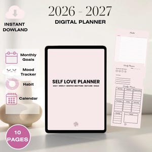 Self Love Planner Printable PDF | Digital Planner | Self Care Planner | Habit Tracker | Gratitude Journal | Weekly & Monthly Planner