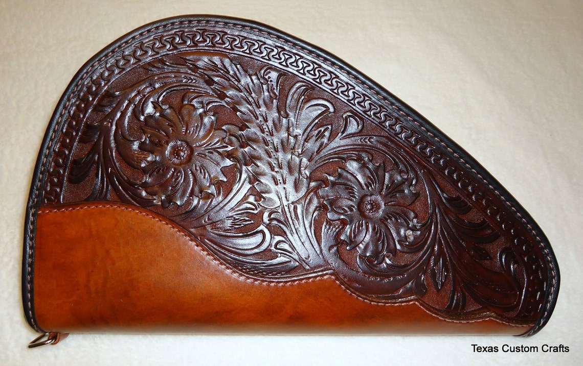 Leather Pistol Case with Hand Tooled Western Floral Pattern Etsy