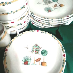 Thompson Pottery Birdhouse 18 pieces of Thompson Dinnerware the listings is for 6 dinnerplates 6 salad plates 6 cups