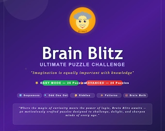 Brain Teaser Game for Adults, Kids | 100 Puzzle Quiz, Riddles, Logic & Patterns Family Game Night Trivia Interactive