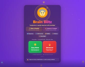 Brain Teaser Game for Adults, Kids | 100 Puzzle Quiz, Riddles, Logic & Patterns Family Game Night Trivia Interactive