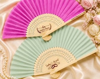Éventails de mariage monogramme personnalisés pour la mariée, Éventails de couple personnalisés pour demoiselles d'honneur, Éventails gravés, Éventails pour souvenirs de famille