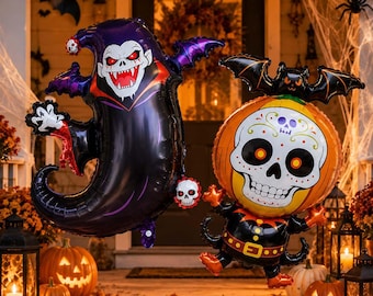 Globos de aluminio para Halloween, decoración de fiesta con calabazas, fantasmas, murciélagos y vampiros, globos grandes de aluminio para fondo de fiesta espeluznante, 4 estilos.