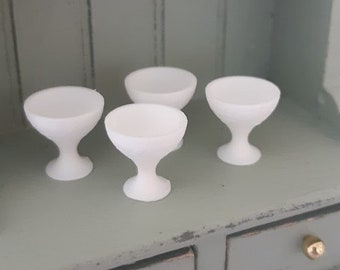 4 white dollhouse bowls