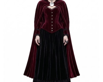 Custom Vampire Queen Cosplay Costume With Velvet Cloak & Corset | Gothic Victorian Dracula Ball Gown | Halloween Dark Fantasy Evil Outfit