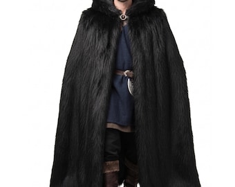 Maßgefertigter, luxuriöser Wikinger-Umhang mit Kapuze | Halloween-Gothic-Kunstpelz-Vintage-Keltischer Umhang, Mittelalter-Renaissance-LARP-Cosplay-Fantasy-Gewand