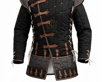 Black Medieval Gambeson Jacket for Men | Historical Costume Armor Padded Tunic | Renaissance LARP Warrior Outfit | Viking Knight Cosplay