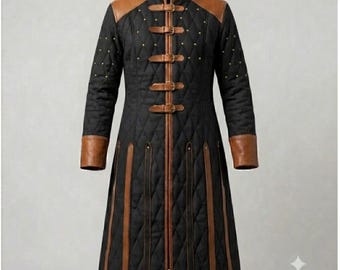 Mittelalterlicher Gambeson-Schwarzer Mantel für Ren Faire | Gepolsterte Rüstung Tunika | LARP, Cosplay & historisches Reenactment Outfit | Wikinger oder Ritter Kostüm