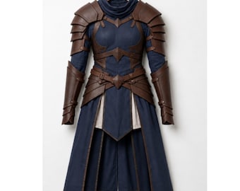Maßgeschneidertes Leder-Krieger-Cosplay-Kostüm für Damen | Mittelalterliches Fantasy-Ritter-Outfit mit Kapuze | Halloween-Gothic-LARP-Abenteurer-Ausrüstung