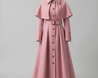 Viktorianischer Stil Steampunk Gothic Gehrock | Herren & Damen Langer Mantel | Renaissance Pink Fair Fashion Kleid Wollmäntel | Historische Kostüme