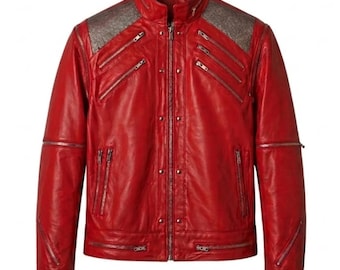 Chaqueta de Michael Jackson "Beat It" / Chaqueta de cuero roja de motociclista / Disfraz de estrella del pop de los 80 / Traje de cosplay de MJ / Espectáculos de los años 80 - Michael Jackson