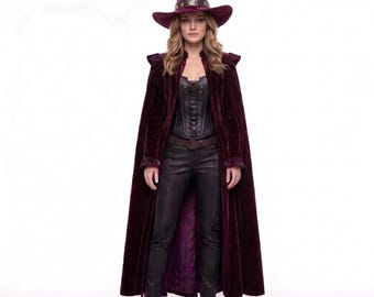 Custom Velvet Witch Costume With Corset & Hat | Medieval Hooded Mage Cloak | Dark Fantasy Witchy Cosplay | Halloween LARP Sorceress Outfit
