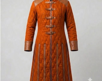 Medieval Gambeson Orange  Coat for Ren Faire | Padded Armor Tunic | LARP, Cosplay & Historical Reenactment Outfit | Viking or Knight Costume