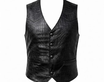 Schwarze Lederweste für Herren | Western-Fransenmantel | Handgefertigte Rodeo-Weste | Outfit für Country-Konzerte | Cowboy-Festival-Kostümweste