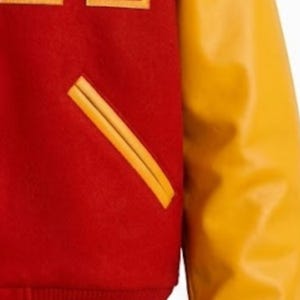 Chaqueta universitaria MJ Thriller, chaqueta de Michael Jackson estilo Letterman, abrigo bomber de lana rojo y amarillo, disfraz del Rey del Pop, estilo retro de los 80, eventos de cosplay y homenaje. imagen 10
