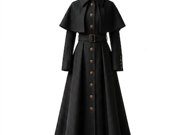 Viktorianischer Stil Schwarzer Steampunk Mantel | Gothic Inverness Wolle Gehrock Lange Mäntel | Renaissance Fair LARP Events Kostüm, Halloween Cosplay