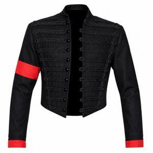 Czarna kurtka wojskowa Michaela Jacksona | Męski wełniany płaszcz paradny Huzar | Kurtki koncertowe MJ King of Pop | Płaszcz w stylu gotyckim MJ Tribute Wear |