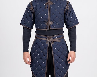 Mittelalterliches Stepp-Gambeson-Set | Gepolsterte Ritter-Fantasy-Rüstungsjacke | Halloween-LARP-Festival-Wikinger-Reenactment-Krieger-Aketon