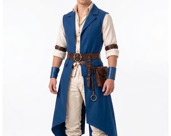 Abenteurer-Himmelshändler-Jäger-Cosplay-Kostüm | Mittelalterliches Fantasy-Festival-Bogenschützen-Langweste | Halloween-Schurken-Waldläufer-LARP-Krieger-Outfit