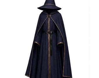 手作り：魔法使いのマント衣装 – 中世風ローブ ファンタジー LARP コスチューム コスプレ | ハロウィンパーティー - ルネサンスフェア - 中世フェスティバル