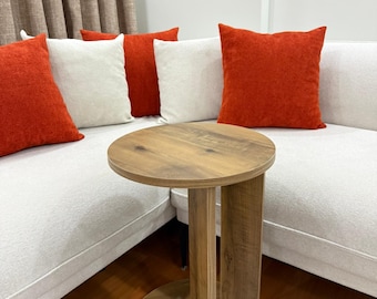 Round Side Table, Minimalist Wood Accent Table, Modern Bedside Sofa Decor