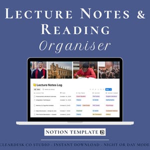 Lecture Notes & Reading Organiser | Notion Student Template | Academic Notes Tracker, Reading List, Study Planner for College and University
