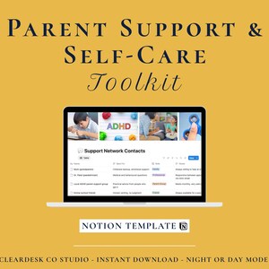 Parent Support & Self-Care Toolkit | ADHD Parenting Notion Template | Wellbeing Check-In, Appointment Tracker, Win Journal