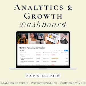 Analytics & Growth Dashboard — Notion Template | Content Performance, Audience Growth, Revenue Tracker, Monthly Review | Instant Download