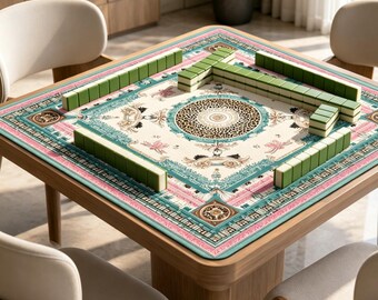 Baroque Equestrian Mahjong Mat, Teal Pink Non Slip Game Mat Gift
