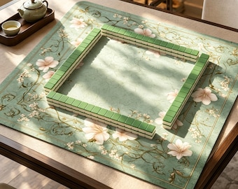 Sage Green Floral Mahjong Mat, Magnolia Blossom Mahjong Table Mat, Botanical Game Mat, Non Slip Jacquard Board Game Mat Gift