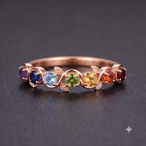 Anillo de chakras de plata de ley 925, anillo de piedras preciosas arcoíris, joyería curativa con múltiples piedras, anillo espiritual
