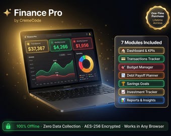 Personal Finance Dashboard – HTML Web App, Budget Tracker (Instant Download)