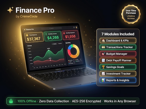 Personal Finance Dashboard – HTML Web App, Budget Tracker (Instant Download)