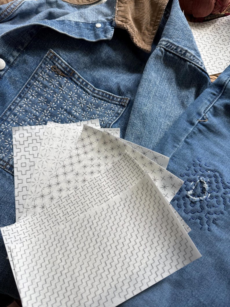Stick and Stitch Embroidery | Sashiko Style Design | Stick & Stitch Patterns | Visible Mending Pattern Peel and Stick | Embroidery Designs image 1